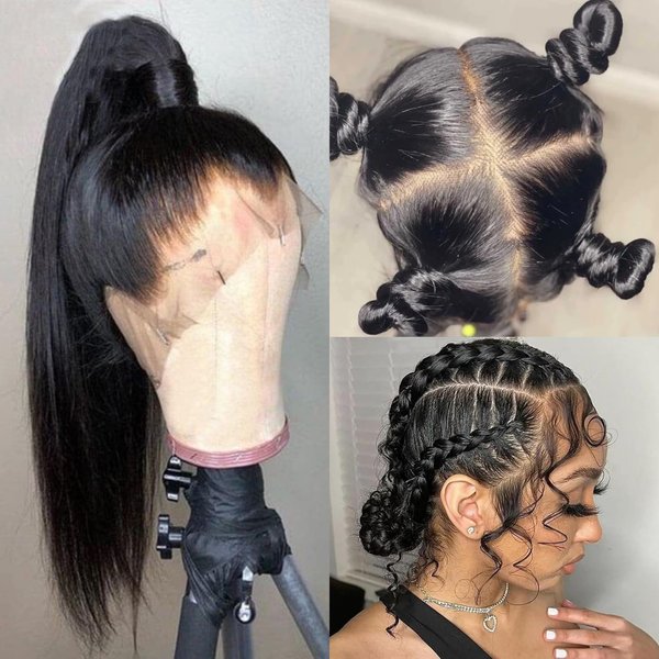 MOMOSHERO Straight Real Full Lace Human Hair Wigs HD Transparent Lace 180 Density, 12A Part Anywhere Glueless Full Lace Wig Pre Plucked 100% Virgin Hair Breathable Full Scalp Wig For Black Women 14 IN