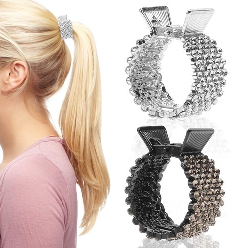 Boobeen 2 Pcs Rhinestone Hair Clip - Ponytail Buckle Hair Clip Nonslip Metal High Ponytail Claw Clip, Strong Hold for Thick Hair - Fashion Accessories for Women and Girls