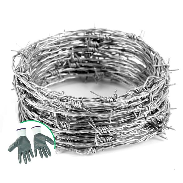 Suvunpo 49FT Barbed Wire,4 Point Barbed Wire Fence Perfect for Crafts, Fences, and Critter Deterrent,16 Gauge Barb Craft Wire Included a Pair of Gloves
