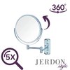 JERDON 6-Inch Two-Sided Swivel Wall Mount Mirror - Makeup Mirror with 5X Magnification & 10-inch Wall Extension - Chrome Finish - Model JP7508C