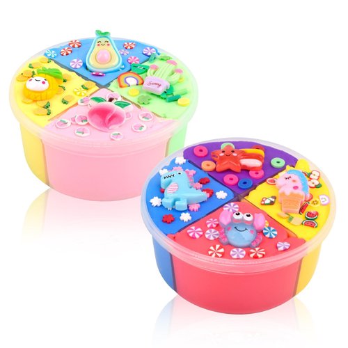 Generic Butter Slime Kit for Party Favors 2 Pack, Colorful Slime in 8 Colors, Peachybbies Charms, Soft and Non-Sticky, Scented DIY Stress Relief Putty Toy, Birthday Gifts for Girls Boys 6-12