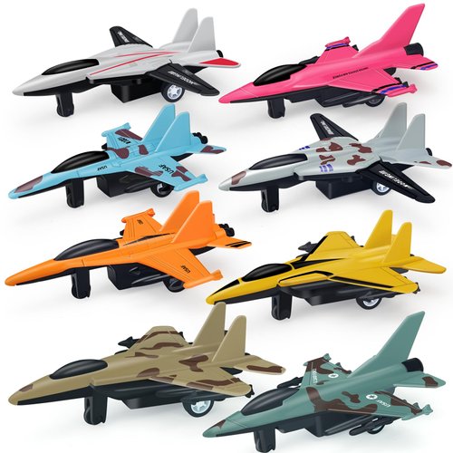 Tcvents 8 Pack Airplane Toys for 3 4 5 6-9 Years Old Boys, Pull Back Metal Military Fighter Jet Plane Toys Die Cast Aircraft Plane Models Toy Airplanes for Kids 3+ Birthday Party Favors