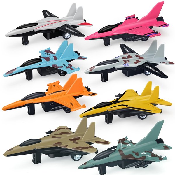 Tcvents 8 Pack Airplane Toys for 3 4 5 6-9 Years Old Boys, Pull Back Metal Military Fighter Jet Plane Toys Die Cast Aircraft Plane Models Toy Airplanes for Kids 3+ Birthday Party Favors