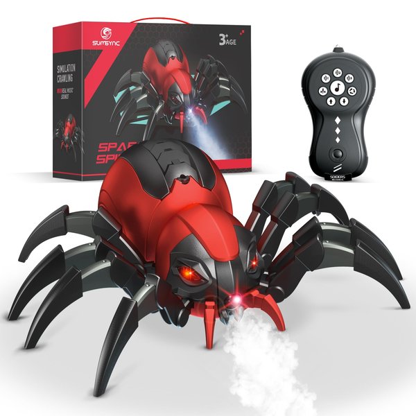 sumsync Remote Control Spider Kids Toys - Realistic RC Spider, Music Effect, LED Light, Toys for 3 4 5 6 7 8 9 10 11 12+ Year Old Boys/Girls, Gifts for Halloween Christmas Birthday, Red