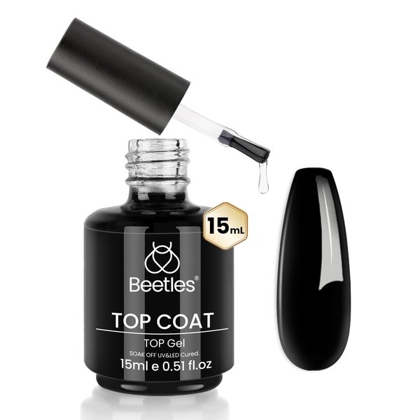 beetles Gel Polish 15ml/0.51fl oz No Wipe Top Coat, High Gloss Shiny Long-Lasting Clear Gel Top Coat, Soak Off Nail Lamp Nail Gel, Home DIY Professional Manicure and Nail Salon