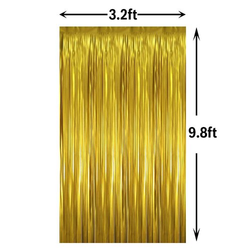 GOER 6.4 ft x 9.8 ft Metallic Tinsel Foil Fringe Curtains,Pack of 2 Party Streamer Backdrop for Birthday,Graduation Decorations and New Year Eve(Matte Gold,Thick Material)
