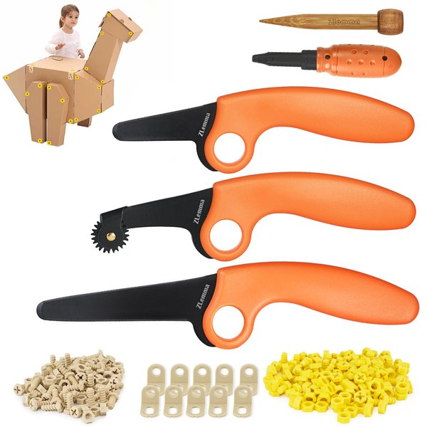 ZLemma Cardboard Construction Kit for Kids 425 Piece for Family & Team Cardboard Crafting Activities, Inventable Cardboard Cutter for Kids with Scoring Wheel, Screws Cardboard Building Tools Toolkit