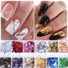 12 Grids Nail Art Foil Flakes 3D Holographic Nail Art Foil Glitter Sequins Confetti Gold Silver Pink Green Red Irregular Glitter Mirror Effect Nail Foil for Women Girls Acrylic Nail Decorations Charms