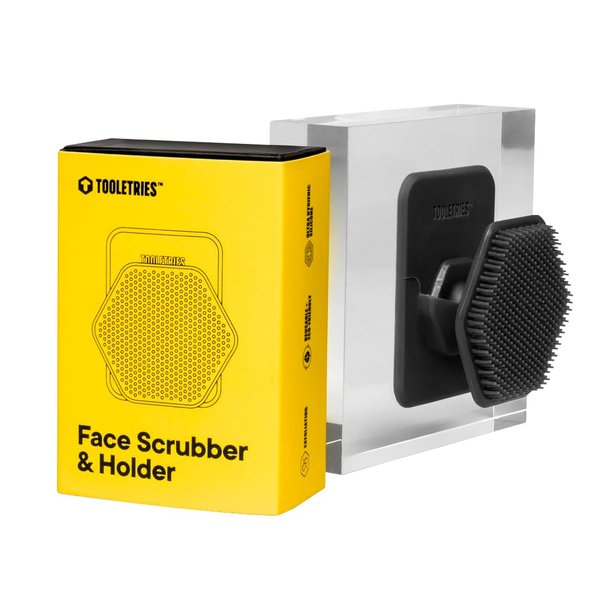 Tooletries – Silicone Face Scrubber & Holder - Gentle Exfoliator Facial Cleansing Brush with Shower Storage Grip - Removes Dead & Dry Skin - Soft-Touch Shower & Bathroom Accessory - Charcoal