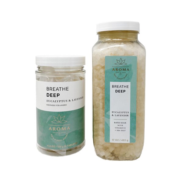 Bath and Body Work Aroma Breathe Deep Eucalyptus & Lavender - Duo Gift Set - Shower Steamer & Bath Soak