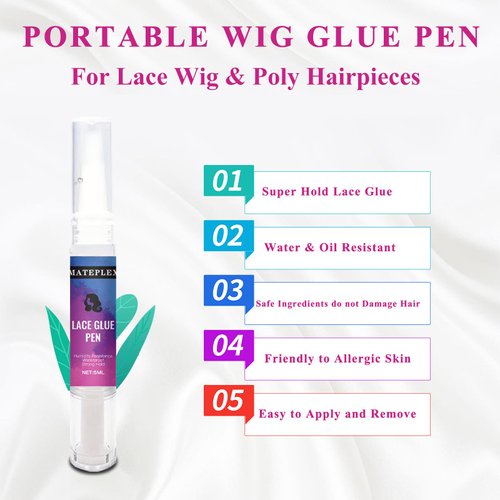 Wig Glue Pen Portable, Lace Wig Glue Waterproof for Front Lace Wig, Invisible Hair Bonding Glue for Travel, Extreme Hold Glue for Wigs and Poly Hairpieces, Toupee, Cosmetic Hair Systems 5ML