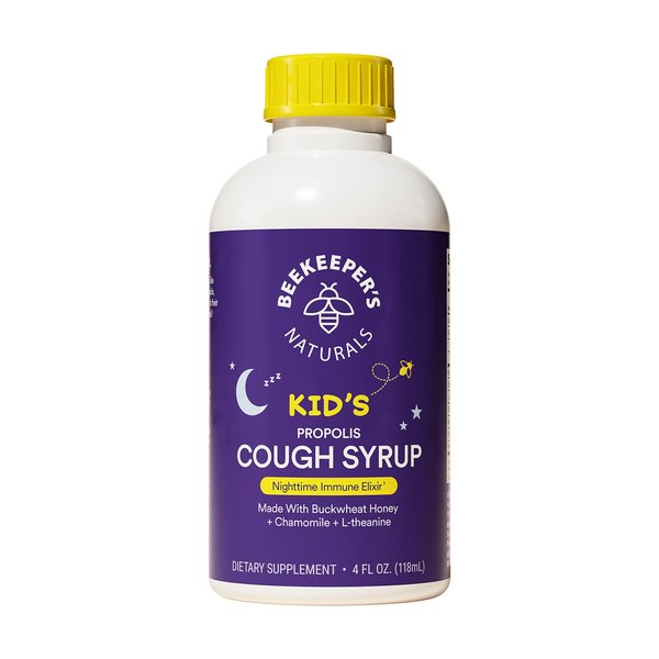 Beekeeper's Naturals Propolis Honey Cough Syrup Nighttime for Kids Immune Support with Propolis, Elderberry & Raw Honey - Sleep Support with Chamomile & L-Theanine - Gluten Free, 4 oz.