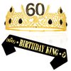 CIEHER 60th Birthday Sash & 60th Birthday King Crown for Men，60th Birthday Crowns for Men King Tiara 60th Birthday King Sash, 60th Birthday Gifts For Men, 60th Birthday Decorations Men