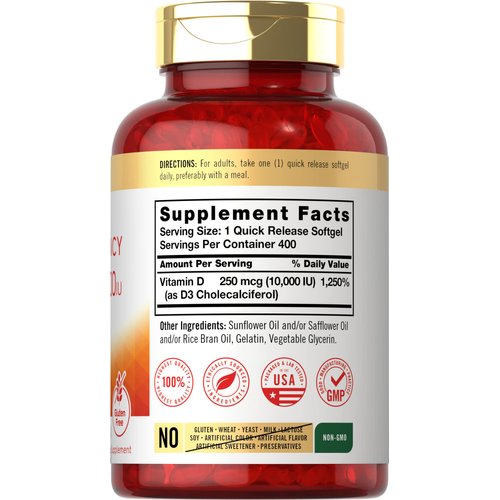 Carlyle Vitamin D 10000 IU 400 Softgels | Value Size | Max Potency | Non-GMO, Gluten Free Supplement