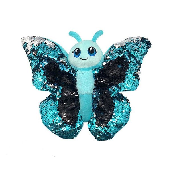 Sequinimals Sequin Blue Butterfly Plush Stuffed Animal, Reversible Sequins Blue/Turquoise and Silver