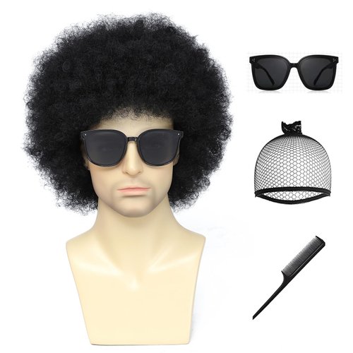 Adequate Mens Afro Wigs 70's disco Halloween Short Black Wigs for Disco Costume Boys Party Curly Wig Men Cosplay (Black)