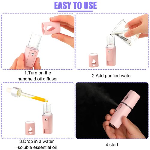 Hortsun 4 Pieces Handheld Personal Diffuser Portable Diffuser for Essential Oils Aromatherapy Diffuser Pocket Size for Desk Office Travel Car with USB Cable, White and Pink