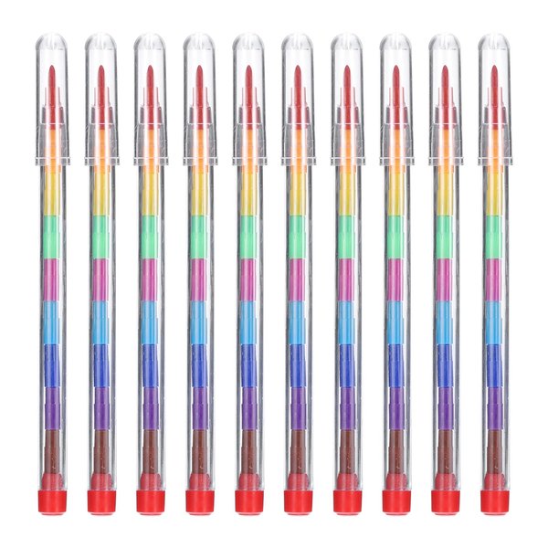 PATIKIL Stacking Crayons, 10 Pack 10 Colors Stackable Buildable Round Drawing Crayons for Home Office Party Art Craft Supplies Drawing Learning