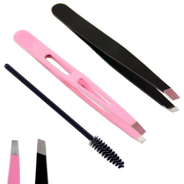 Professional Tweezers Set - Straight Tip, Slant Tip, and Spoolie Brush for Eyebrow Shaping, Ingrown Hair Removal, Eyebrow Grooming, First Aid, and Nose Hair Removal By Altair Beauty