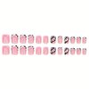 Short Square Press on Nails Pink Fake Nails Glossy Glue on Nails French Tip Acrylic Nails Cute Artificial Nails Zebra Stripe Flower Stick on False Nails for Women 24 Pcs