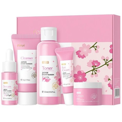 Cherry Blossom Skin Care Kit - Skincare for Girls 10-12 - Hydrating Travel Essentials - Travel Kit with Travel Face Wash, Essence, Toner,Cream & Eye-cream - Skin Care Sets & Kits Gift Set for Women