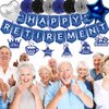 Happy Retirement Party Decorations Blue Retirement Party Decorations for Men Happy Retirement Banner Hanging Swirls Foil Balloon Cake Toppers Retired Sash for Blue and Silver Retirement Decorations