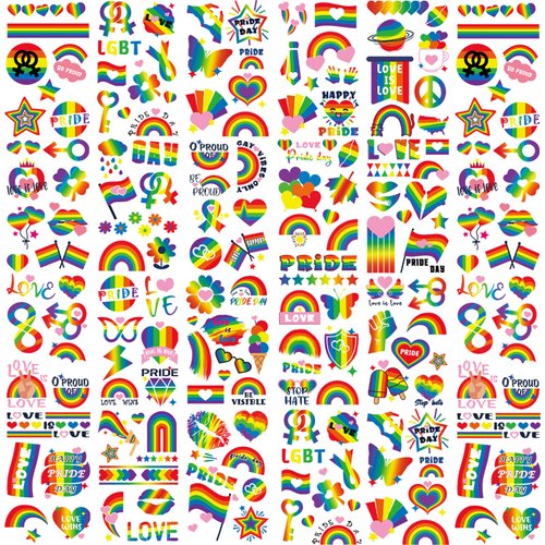 Pride Temporary Tattoos Rainbow Gay Tattoos Waterproof LGBT Transgender Flag/Heart/Flower Stickers Accessories for Pride Festivals Parades Party Favors(36 Sheets)
