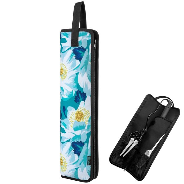 Beautyflier Universal Curling Iron Travel Case, Canvas Heat-Resistant Curling & Flat Iron Holder Travel Case, Hot Curling Iron Holder for Hair Tools Travel Bag or Daily Use (Flower White)