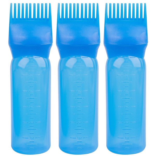 Framendino, 3 Pack Blue 6 Ounce Hair Dye Root Comb Applicator Bottle with Graduated Scale for Salon