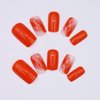 Orange Press on Nails Medium Square Fake Nails Marble Texture Glossy False Nails with Glitter Gold Foil Design Stick on Nails Full Cover Acrylic Glue on Nails for Women Girls Manicure 24Pcs