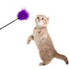 Dzrige Interactive Cat Toys Teaser Wand Black Long Sticks with Purple Soft Plush Tips Funny Pet Feather Supplies for Indoor Bored Cat and Kitten Play Training Interactive Toys