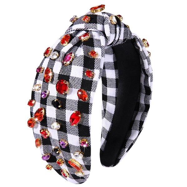 YAHPERN Halloween Headband for Women Rhinestone Crystal Knotted Headband Jeweled Autumn Plaid Headband Embellished Wide Top Knot Headbands Halloween Outfit Party Gifts (Halloween 1)