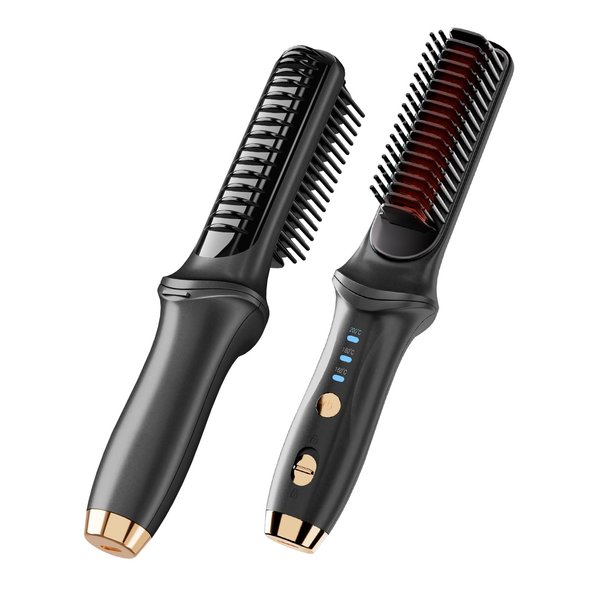 Cordless Hair Straightener Brush for Women,Negative Ion Hair Straightening Comb,Fast Heating,USB Rechargeable, Hair Straightener Styling Comb for Travel (Black)