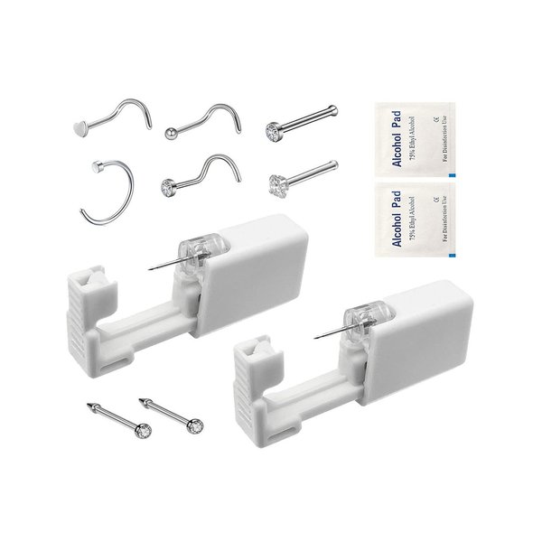 SLVIEKAE 2 Pcs Nose Piercing Kit, Portable Nose Piercing Tools with Free Nose Rings, Nose Stud Piercing Gun for Cartilage Helix Piercing (10 Pack)