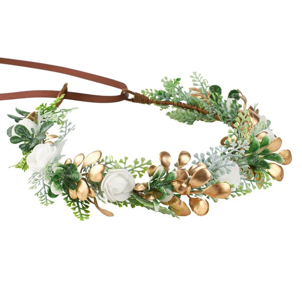 KorViSHOW Fairy Flower Crown - Bohemian Elf White Wreath Headdress Accessories Headpiece for Women Girls Lady in Halloween Party Wedding Festival Happy Birthday Gifts