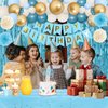 Blue Birthday Decorations for Boys Girls,Light Blue Birthday Party Decorations,Blue Fringe Curtain Happy Birthday Banner Tablecloth Paper Pom Poms Blue Sand White Gold Balloons (Blue Birthday Kit 1)