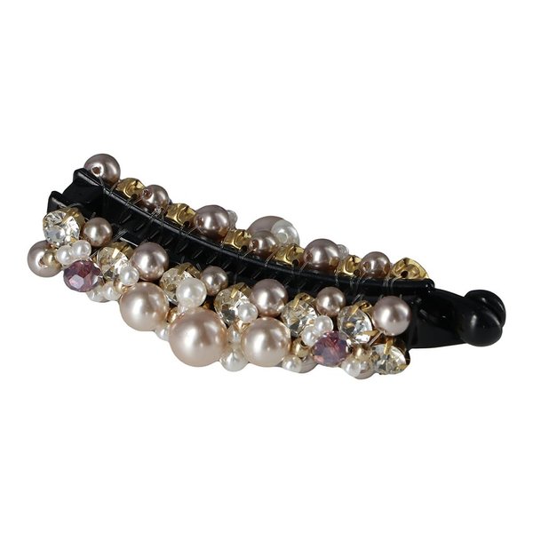 Pearl Banana Clips,Crystal Rhinestone Hair Clip Cute Hair Claw Clips Vertical Clip Ponytail Holder Jaw Clips Barrette Hairpin for Women Hair Jewelry(coffee)