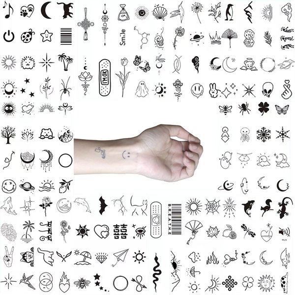 OohFaice Temporary Tattoos, Small Semi Permanent Fake Tattoo for Adult Women Teen Girl, Realistic, Long Lasting, Waterproof, 10 Sheets Tiny Stickers with Plant Based Ink, Black B