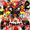 132pcs Oh Twodles Birthday Party Supplies Boy, Red Mouse 2nd Birthday Decorations Supplies, Balloons Arch Banner Backdrop Tablecover Cake Topper for Black Mouse Themed Boy 2 Years Old Birthday