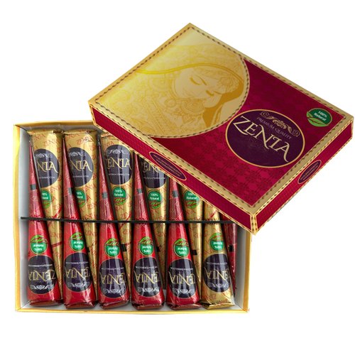 Zenia 100% Natural Ready to Use Henna Paste Hair Color Hair Dye Cones Reddish Brown Color, 24 Cones