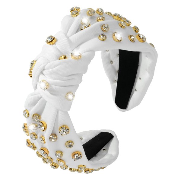 Mixcbe Rhinestone Knotted Headbands for Women, Crystal Beaded Jeweled Headbands, Fashion Hairbands Hair Accessories (White)