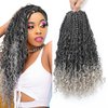 8 Packs Box Braids Crochet Braids Curly Ends 3X Box Braids 14 Inch Ombre Synthetic Crochet Hair Extensions (14 Inch, 1B/Silver)