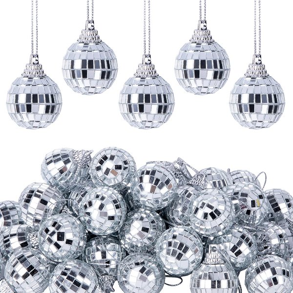 60PCS Disco Ball Ornament - 1.2 Inch Mirror Disco Ball 60s 70s Reflective Mirror Ball Christmas Tree Wedding Birthday Party Ball Ornaments