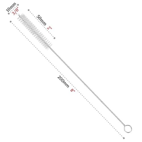 GFDesign Drinking Straw Cleaning Brushes Set Pipe Tube Cleaner Nylon Bristles Stainless Steel Handle - 8" x 3/8" (10mm) - Set of 15