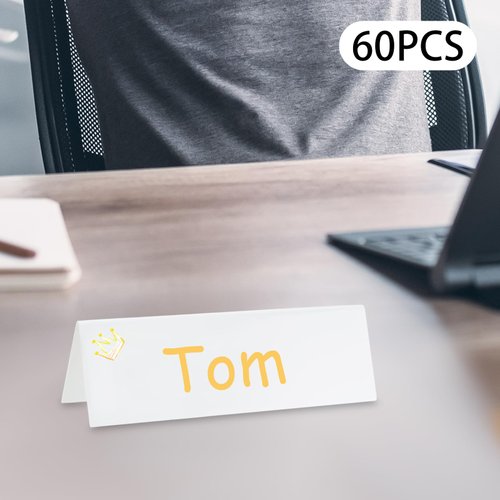 Bacacoo 60Pcs Reusable Name Tent Cards, Dry Erase Name Tent Cards, Wipe Clean Desk Name Tags for Schools, Commercial Offices, Office Buildings, Meeting Rooms