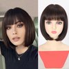 AliRobam Bob Wig with Bangs Natural Short Straight Wigs for Women Shoulder Length Heat Resistant Synthetic Fiber Wigs for Daily Party Halloween Cosplay (Dark Brown)