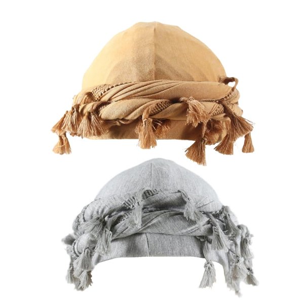 Pumeti 2 Pc Turban Head Wraps for Men Satin Lined Turban for Women Vintage Twist Velvet Durags Gifts (Grey&Khaki)