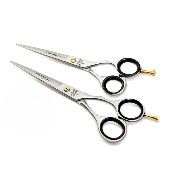 LOT OF 2 GERMAN PROFESSIONAL HAIR CUTTING SCISSORS BARBER HAIRDRESSING SCISSORS WITH SAND FINISH SIZE 6.5" & 6" (CYNAMED)