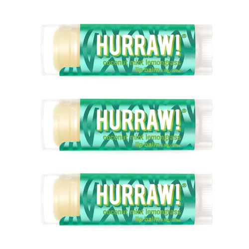 Hurraw! Coconut, Mint, Lemongrass (Pitta) Lip Balm, 3 Pack: Organic, Certified Vegan, Cruelty and Gluten Free. Non-GMO, 100% Natural Ingredients. Bee, Shea, Soy and Palm Free. Made in USA