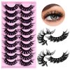 LuckForever 10 Pairs False Eyelashes Russian Strips Eye Lashes Wispy False Lash Fluffy Eyelash Extension Natural Look D Curly Volume Fake Eyelashes Reusable Faux Eye Eyelash for Women Girls